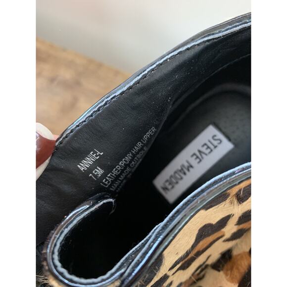 Steve Madden Annie Leopard Pony Hair Print Wedge Ankle Boots Booties 7.5 - Picture 4 of 6